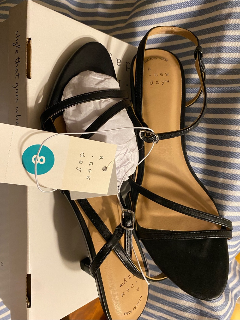 a new day Black Strappy Low Block Heel Sandals